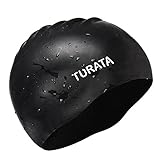Swim Cap - TURATA Waterproof Unisex Premium Earmuffs Silicone No-Slip Swimming Cap for Adults Kids Woman and Men One Size Hat - Black