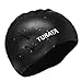 TURATA Swimming Cap Waterproof Unisex Premium Earmuffs Silicone No-Slip Swim Cap for Adults Kids Woman and Men One Size Hat - Black & Blue
