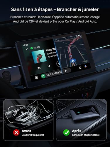 AI Box CarPlay, Android Auto Wireless CarPlay Adapter, 4G+32G, for Netflix/Youtube/TikTok, DriveChat AI, Bluetooth Lock, Split Screen, Dual Wi-Fi, Y Cable, CB4B