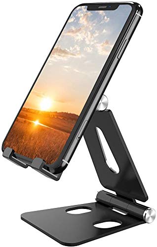 Smilee A4 Cell Phone Stand, Fully Foldable, Adjustable Desktop Phone Holder Cradle Dock Compatible with Phone 11 Pro Xs Xs Max Xr X 8, iPad mini, Nintendo Switch, Tablets (7-10"), All Phones (Black)