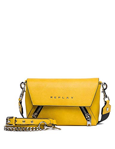 Replay Women's Shoulder Bag With Double Zip Fastening Yellow