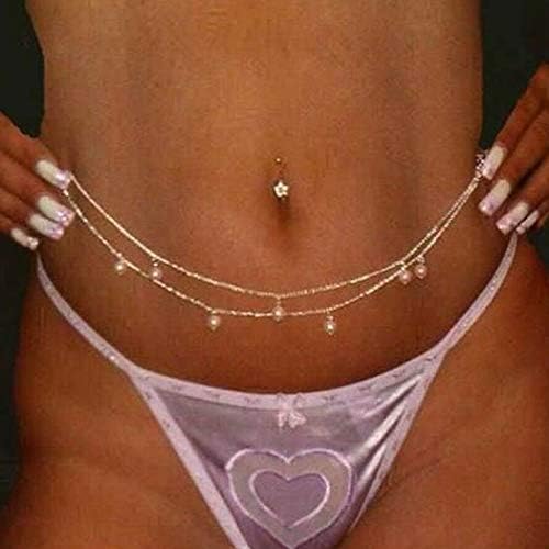 Bikini Layered Belly Chain Silver Waist Chain Pearl Body Chains Beach Waist Chains Body Jewelry Accessories for Women and Girls