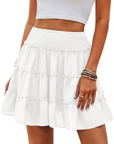 Amazon.com: VorrA Women's Short Skirts Frill Trim Shirred Ruffle