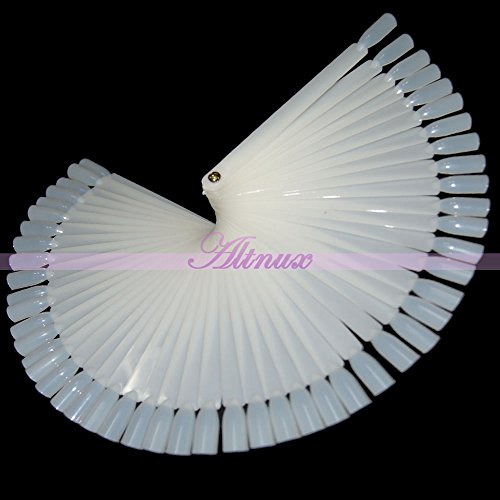 Generic 50-Tips Fan-shaped False Nail Art Tips Sticks Polish Foldable Display Board Practice Tool (White)