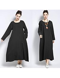 Anysize Vestido de algodón de lino suave Primavera Verano Vestido de talla grande F146A