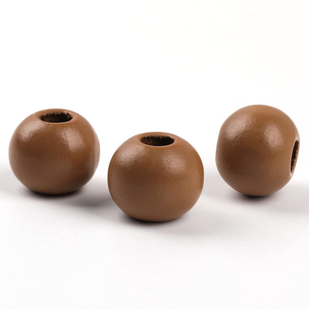 Oneyijun 50 Pcs Large Wooden Beads 20mm Natural Round Wood Beads Loose Beads, for Handmade Garlands Home Decorations Jewellery Making DIY Hand Crafts (Coffee) (OYJWoodBead1-coffee)