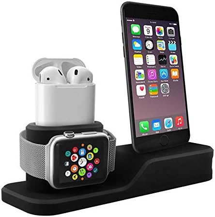 3 in 1 Silicone Scratch-Proof Phone Charging Stand Dock Station Desktop Organizer Compatible Apple iWatch Airpods iPhoneX Max 8 7 Plus Mobile Phones (Not Include Cable)