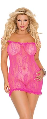 Elegant Moments Women's Plus-Size Queen Size Peyton Stretch Lace Chemise
