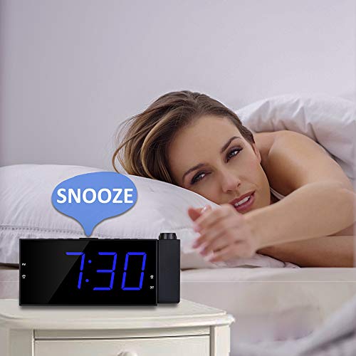 OnLyee Projection Clock, 7”LED Digital Desk/Shelf Clock on Ceiling Wall with Dimmer, USB Charging, AC Powered and Battery Backup for Bedroom, Kitchen, Kids - Thumbnail 3