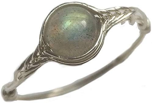GenericQ (J 1/2- Y Available) Natural Sunlight Labradorite Stone 925 Sterling Silver String Winding Gemstone handmade ring