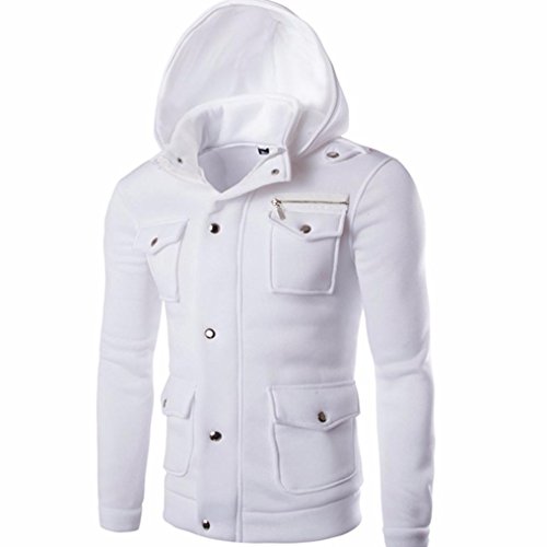 Hoodies,Han Shi Men Fashion Pocket Button Coat Jacket Sweater Swearshirt Outwear Tops (L, White)