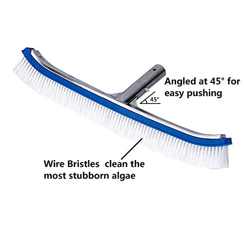 Swimming Pool Brush,18" Polished Aluminum Back Pool Cleaning Brush Head Designed for Cleans Walls, Tiles & Floors, Nylon Bristles Algae Pool Brush Head with EZ Clips (Pole not Included)