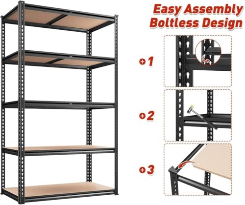 2020LBS Garage Shelving Heavy Duty 5 Tier Storage Shelves Adjustable Metal Shelving for Basement, Warehouse, Pantry, Closet, Kitchen, Easy Assembly, 90cm x 40cm x 180cm, Galvanized (Black)