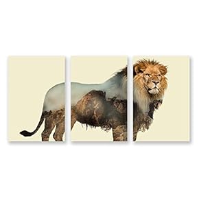 3 Panel Animal with Mountain Pictures Home Wall...