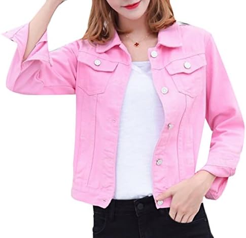 TTYLLMAO Women's Vintage Slim Classic Short Cropped Denim Jacket with Long Sleeves