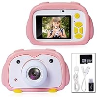 Joytrip Digital Kids Gifts Camera 12.0MP FHD 1080P Video Resolution Mini Rechargeable Camera for Boys & Girls Ages 3-12 Child Selfie Camera Camcorder with Silicone Case(16G Card-Pink Penguin)