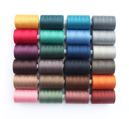 SEWING AID All Purpose Polyester Sewing Threads in 24 Assorted Colors, 1000 yds Each Spool, Hand and Sewing Machine