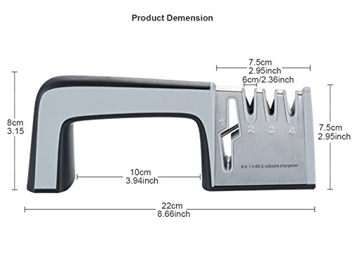 4 Stage Knife Sharpener and Scissors Sharpening System with Safe Handle & Non-slip Base, 4 in 1 Fast Sharpening Tool (Black)
