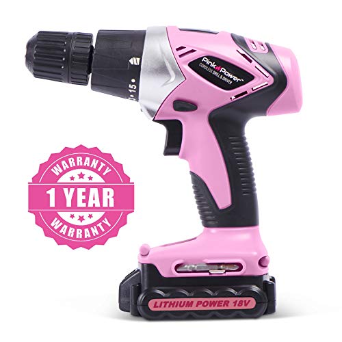 Pink Power PP181LI 18 Volt Lithium-Ion Cordless Electric Drill Driver Kit for Women- Tool Case, Drill Set, Battery & Charger (Certified Refurbished)