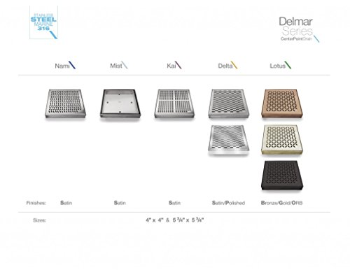 QM Square Shower Drain, Base and Grate made of 100% Stainless Steel Marine 316, Delmar Series Delta Line, Polished Finish, 4 inch, Kit includes Hair Trap/Strainer and Key - Thumbnail 4