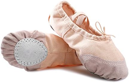 CiiaoLeoo Girls Ballet Slipper Split-Sole Cotton Canvas Dance Gymnastics Yoga Shoes Flats (Little Kid/Big Kid) (4 M US Big Kid, Skin)