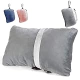 Compact Travel Pillow Made with Shredded Memory Foam and Super Soft Fleece Fabric for Ultimate Comfort in Travel. Patented Design Rolls and Compacts Small for Travel.