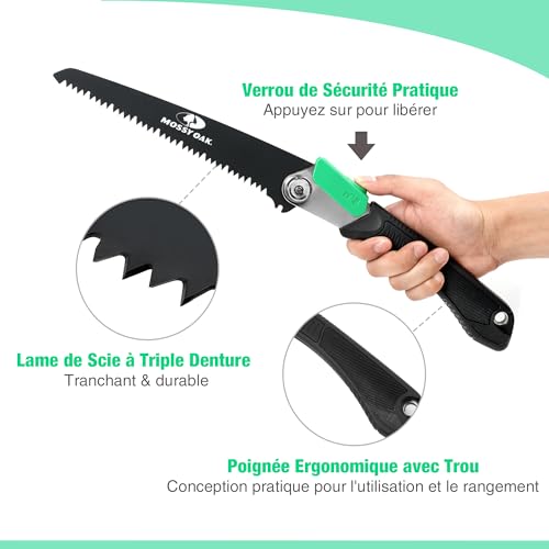 Mossy Oak Pruning Saw, 3 in 1 Multifunctional Folding Saw for Pruning, Gardening, Cutting Wood, Pipes, PVC, Non-Ferrous Metal, Camping Use
