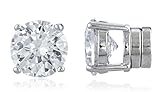 New & Improved! Silvertone with Clear Cz Round Magnetic Stud Earrings - 4mm to 12mm Available