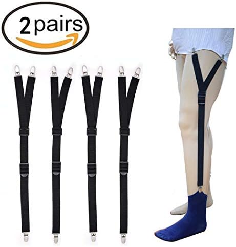 Mens Shirt Stays Military Adjustable Elastic Garter Straps Sock Non-slip Clamps 2 Pair (Black, Two pair)