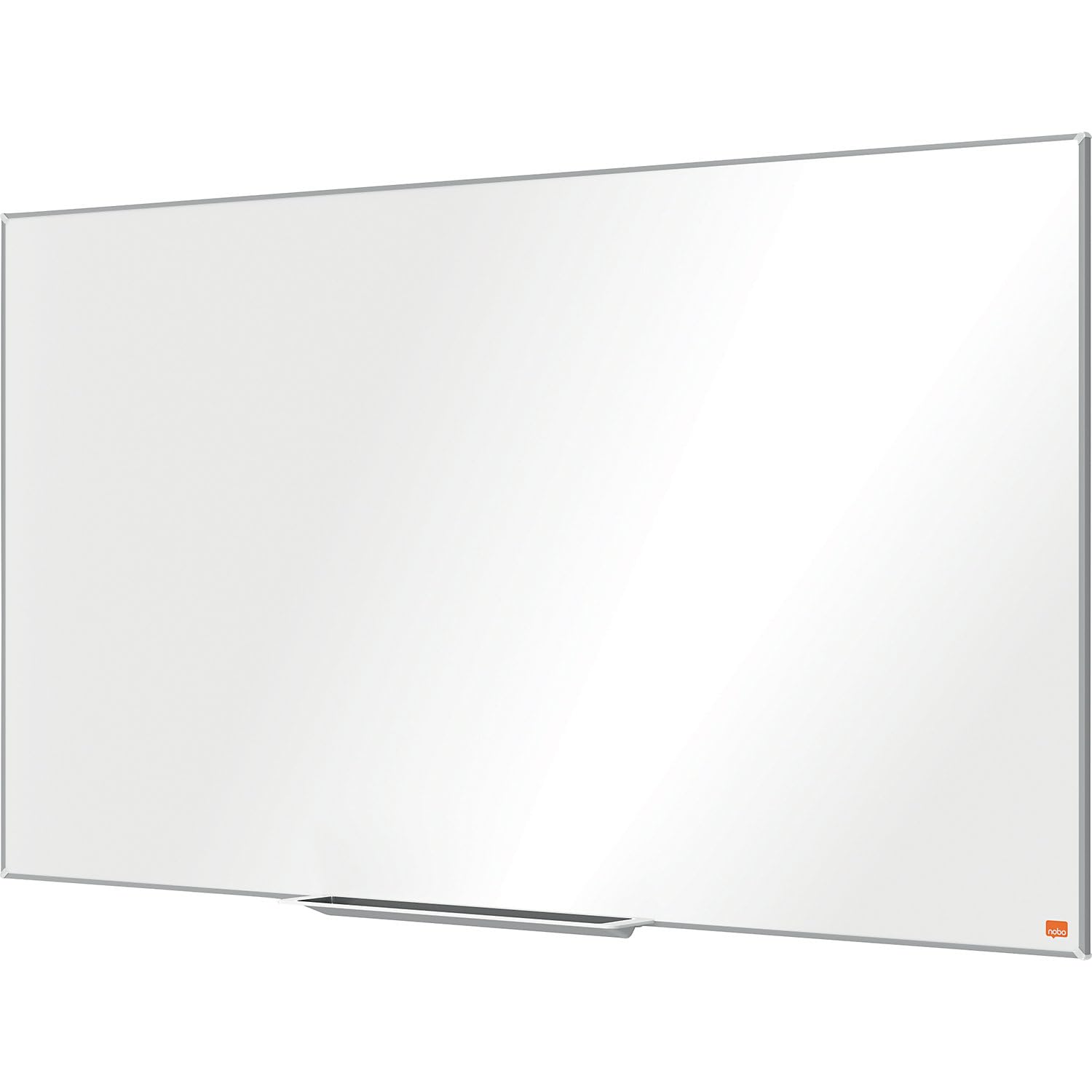 Nobo Widescreen Enamel Magnetic Whiteboard With Pen Tray, 1220 x 690mm, Slim Trim Frame, InvisaMount Mounting System, Impression Pro, 122 x 69cm, White, 1915250
