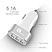 1byone 5.1A / 25.5W 3-Port USB Car Charger, Safety Protection for Apple and Android Devices, Silver & White