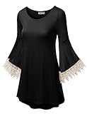 Amstt Bat Wing Slim Lace Polyester Bell 3/4 sleeves Crewneck JADE Long Tunic Top