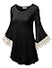 Amstt Bat Wing Slim Lace Polyester Bell 3/4 sleeves Crewneck JADE Long Tunic Top