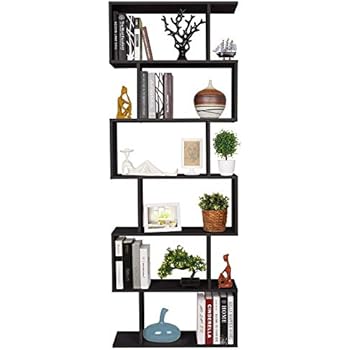 Homfa Bookshelf 6-Tier Bookcase S Shaped Free Standing Display Storage Shelves Decor Furniture for Living Room Home Office, Black