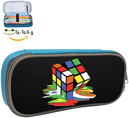 Rubiks Cube 3D Printe Multicolor pen bag,Pencil case Teens pen container,Double zipper student stationery girl's durable large volume bag of makeup bag