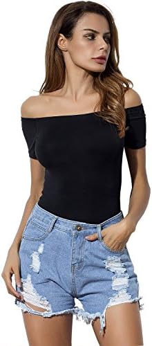LOBOHO Women's Fashion Off Shoulder Tops Short Sleeve Cotton Casual T-Shirt