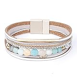 Womens Leather Cuff Bracelet - Braided Wrap Bangle Handmade Multi Layer Jewelry - with Alloy Magnetic Clasp - Bohemian Gift for Women, Mother,Girls ((6 Natural Stones)-Green)