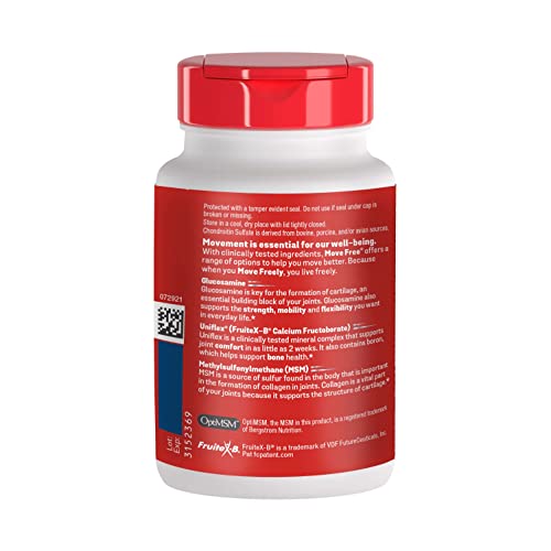 MOVE FREE ADVANCED GLUCOSAMINE CHONDROITIN MSM JOINT SUPPORT SUPPLEMENT, SUPPORTS MOBILITY COMFORT STRENGTH FLEXIBILITY & BONE – 120 COUNT (PACK OF 3)