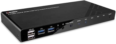 LINDY 4 Port HDMI 4K60 KVM Switch USB 3.0 Audio Hub - Control 4 PCs