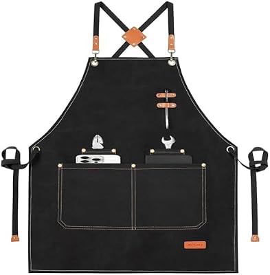 Grill Schürze für Männer Kochschürze herren, mit 4 Taschen Verstellbarem Nackenband Schürze, Ideal für Küche Grillen Geschenk für Männer