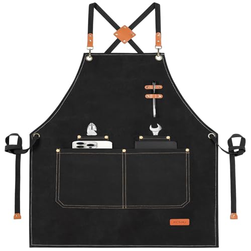 Grill Schürze für Männer Kochschürze herren, mit 4 Taschen Verstellbarem Nackenband Schürze, Ideal für Küche Grillen Geschenk für Männer