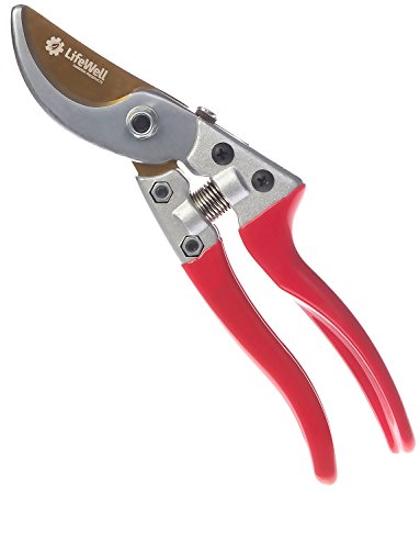 LifeWell Garden Products Heavy Duty Bypass Pruning Shears Spring Sale Ergonomic Garden Pruners with Titanium Coated SK5 Steel Blades