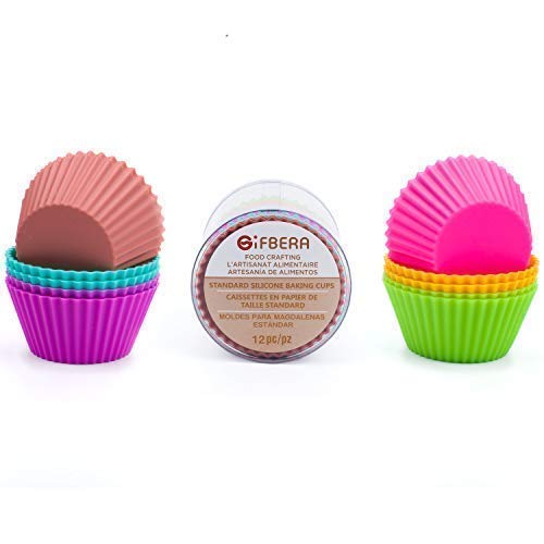 Gifbera Reusable Silicone Cupcake Baking Cups Standard Muffin Molds, 6 Colors, Pack of 12