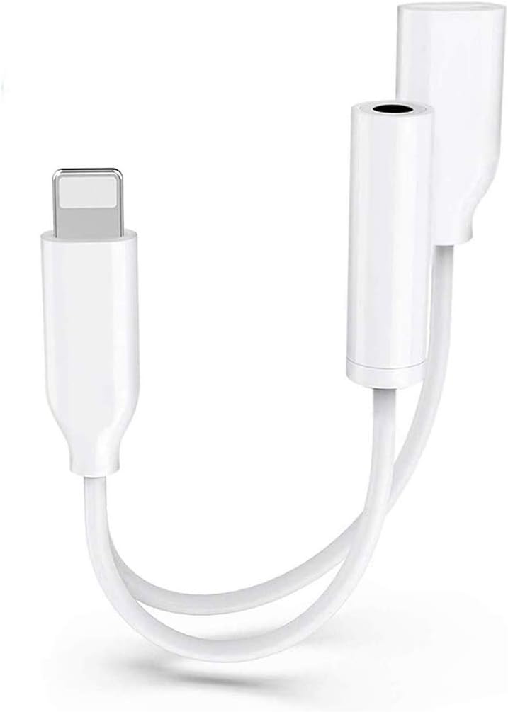 Headphone Adapter for iPhone X Adapter Aux Audio to 3.5mm Jack 2 in 1 Cables for iPhone 8 Earphone Dongle Splitter Adapter for Music and Charging for iPhone 7/7Plus/XS Support All iOS Systems-White