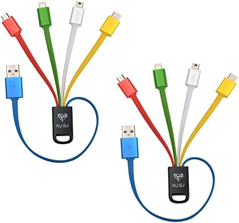 [2 Pack] NJSJ 4 in 1 Multi USB Charging Cable (8 Inches) with 8 Pin Lightning / USB Type C / Micro USB / Mini USB Ports for iPhone iPad,Samsung Galaxy,Bluetooth Speaker Headset Smart Watch and More