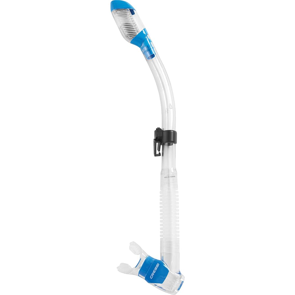 Cressi Dry Snorkel - Unisex Premium Dry Snorkel for Diving/Apnea/Snorkeling, Clear/Light Blue, One Size