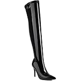 Feinlina Women's Black Thigh High Boots Stretch Patent Leather Sexy Pointed Toe High Heel Stiletto Long Over The Knee Boots