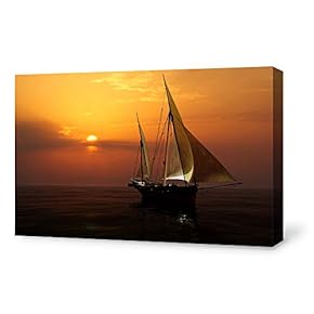 Canvas Wall Art for Living Room,Bedroom Home Artwork Paintings Sailboat Under The Sunset Ready to Hang - 12x18 inches