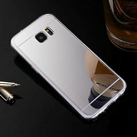 Hülle Kompatibel mit Samsung Galaxy S6 Edge Spiegel Hülle Mirror Silikon Spiegel Glitzer Cool Bling Kristall Strass Diamant H