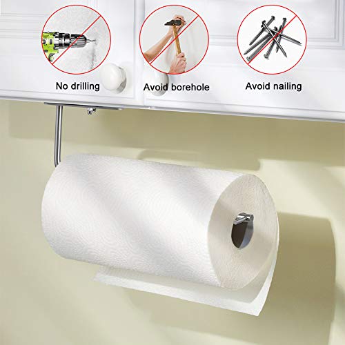 Carry360 Paper Towel Holder with Adhesive Under Cabinet, No Drilling, Wall Mounted Removable Paper Towel Roll Rack for Home, Kitchen, Toilet-304 SUS Stainless Steel